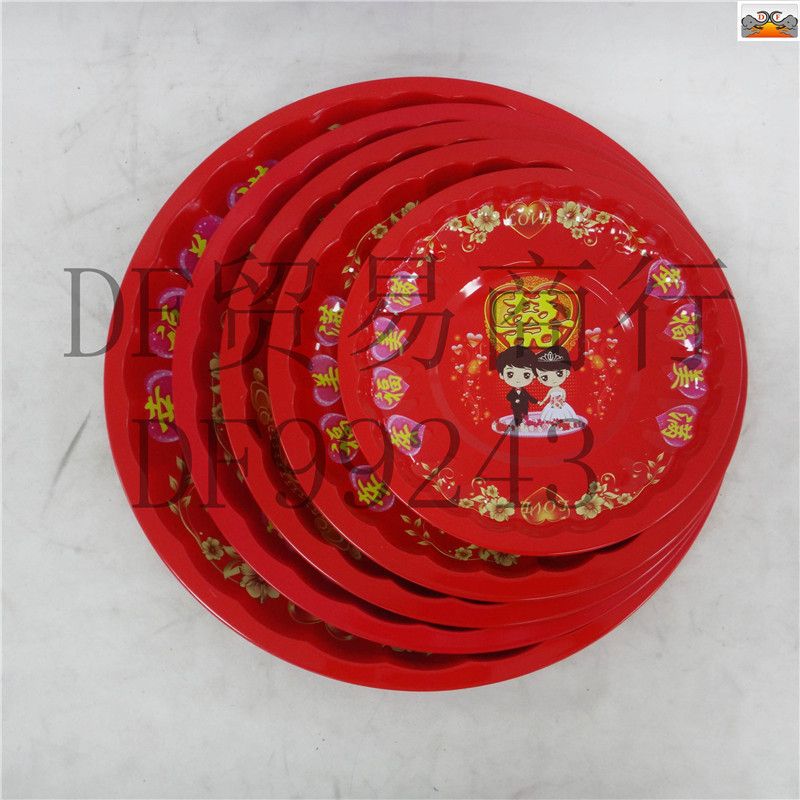 DF99423红百合盘婚庆喜宴用品 结婚用品敬茶盘 糖果盘 红托盘 新娘嫁妆大红喜庆敬茶DF TRADING HOUSE