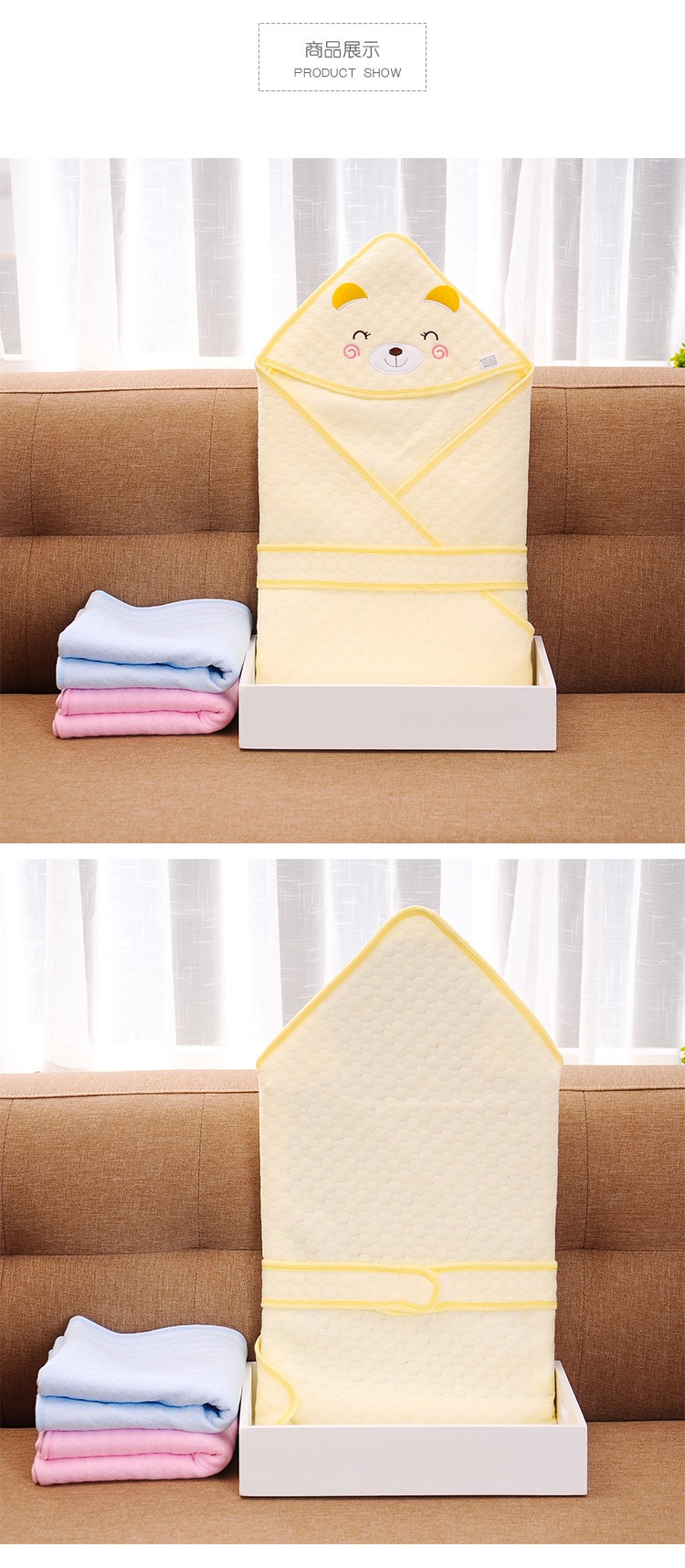 小熊绣花宝宝保暖棉抱毯新生儿纯棉盖毯儿童抱被婴儿包被详情图5