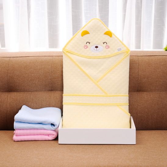 小熊绣花宝宝保暖棉抱毯新生儿纯棉盖毯儿童抱被婴儿包被