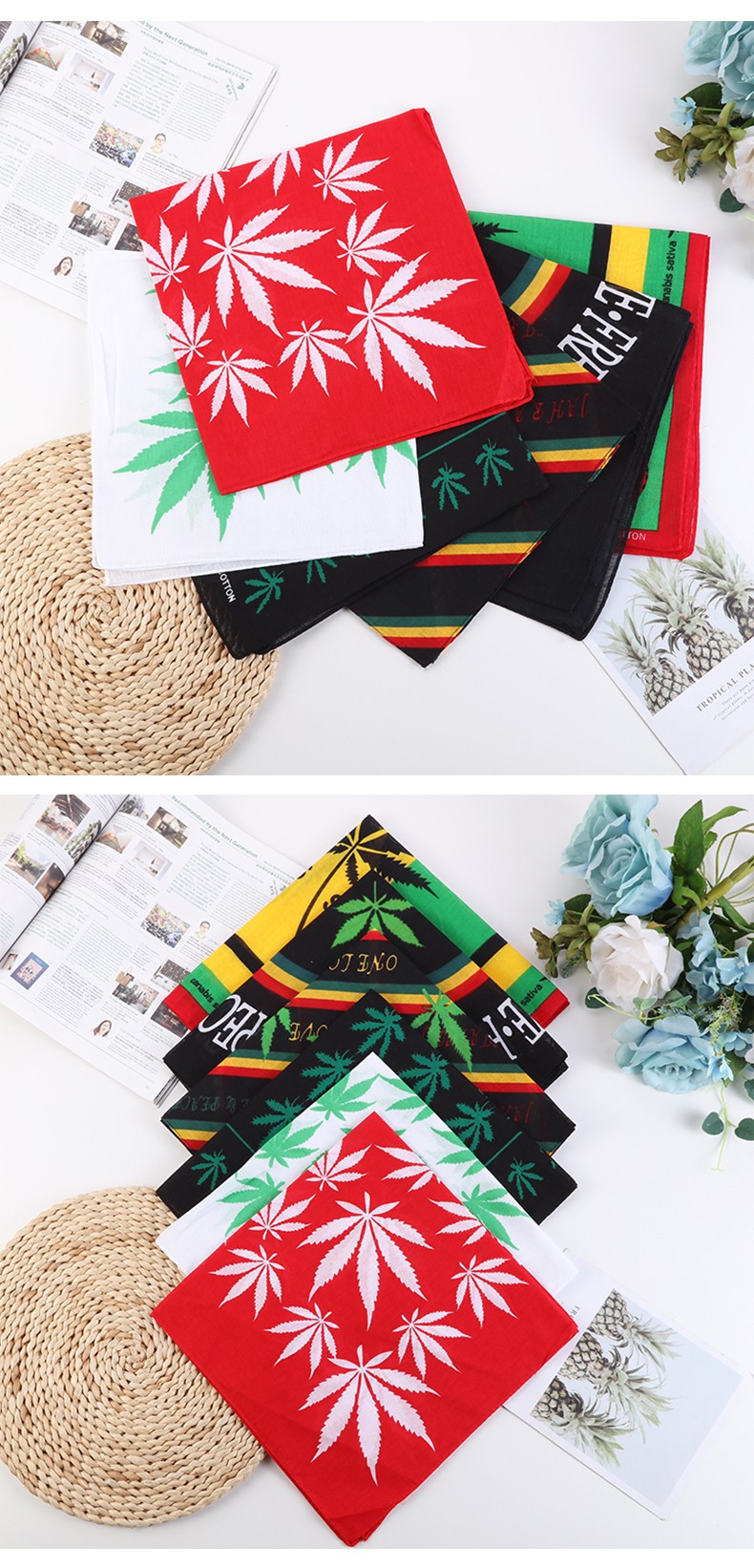 Hao Hao Headscarf Manufacturers Directly For Europe And The United States Men And Women Outdoor Sports Headscarf Hip-Hop Hip-Hop Cotton Maple Leaf Square Wholesale Magic Headscarf undefined