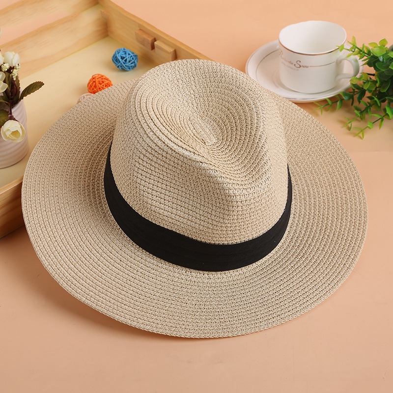 Three-fold ribbon flat-brim hat
