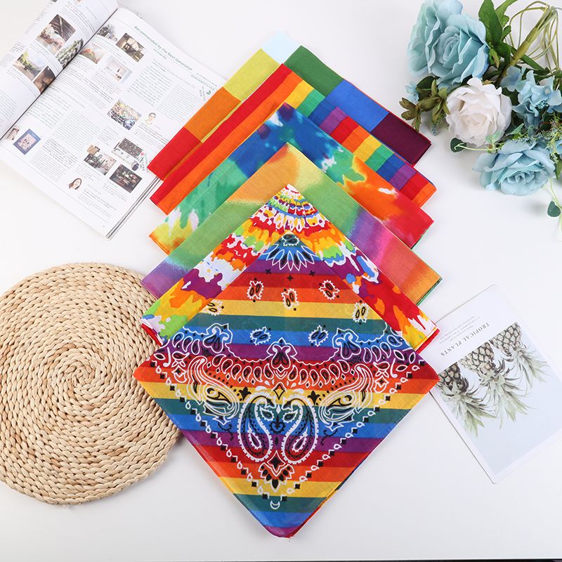 Hao Hao Headscarf Manufacturers Direct For Europe And The United States Men And Women Outdoor Sports Headscarf Hip-Hop All Cotton Rainbow Square Scarf Wholesale Magic Headscarf details Picture