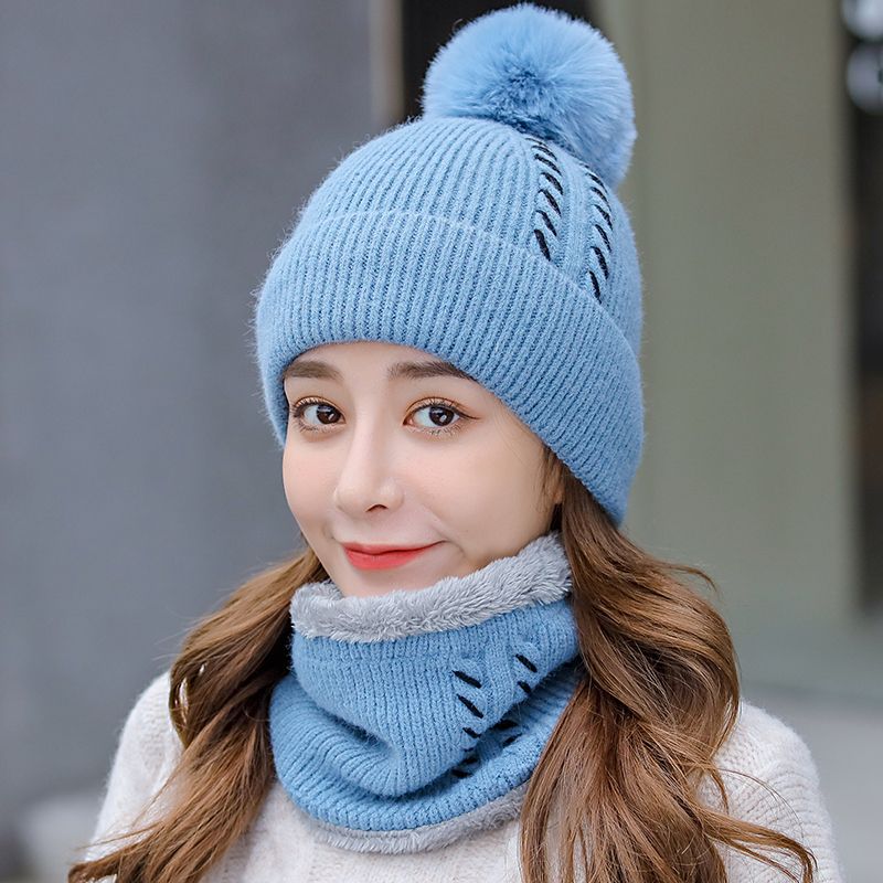 Sombrero de moda mujer otoño-invierno versión coreana más veludo mantener caliente versátil invierno dos piezas cuello gorra de una pieza Application Scenario