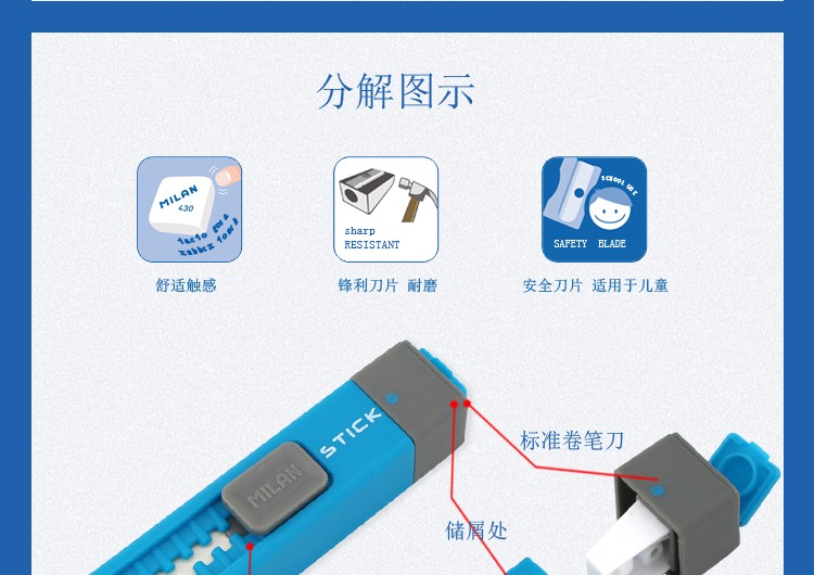 西班牙MILAN米兰 2合1橡皮卷笔刀推动式笔形棒条橡皮檫 4702116详情图5