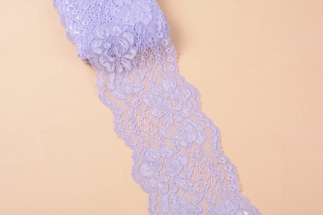 65298# has elastic lace, 8 centimeters. 10 yards per package, multiple colors in stock.