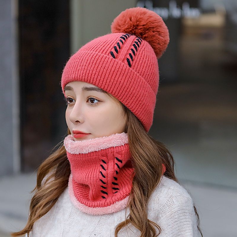 Sombrero de moda mujer otoño-invierno versión coreana más veludo mantener caliente versátil invierno dos piezas cuello gorra de una pieza Specification image