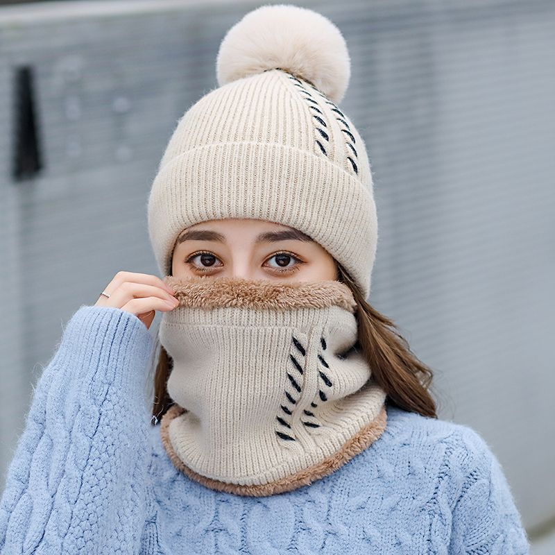 Sombrero de moda mujer otoño-invierno versión coreana más veludo mantener caliente versátil invierno dos piezas cuello gorra de una pieza Item Picture