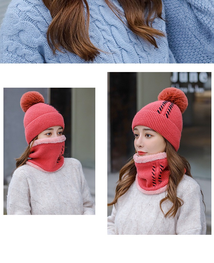 Sombrero de moda mujer otoño-invierno versión coreana más veludo mantener caliente versátil invierno dos piezas cuello gorra de una pieza detail image 18