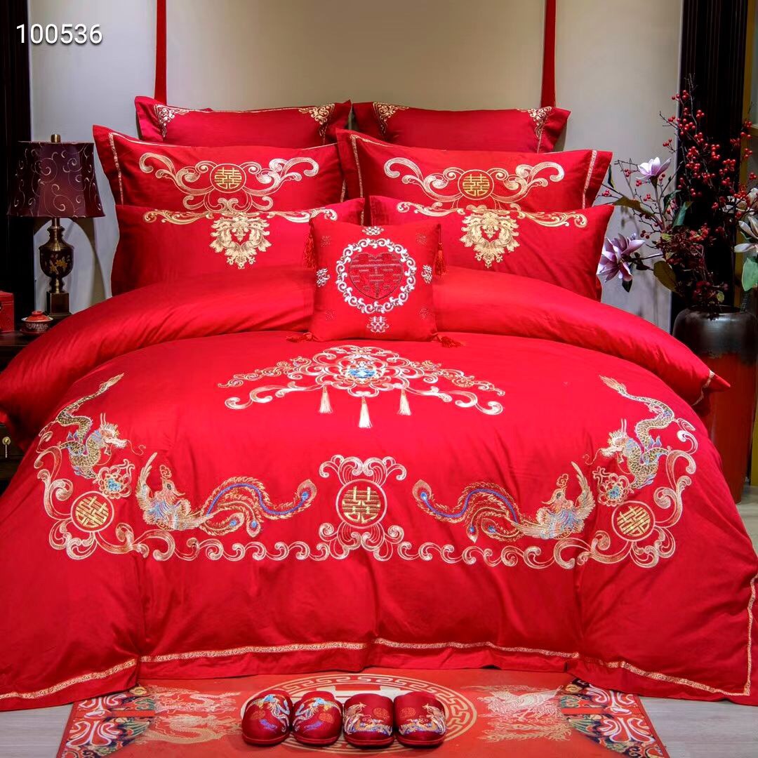 New wedding four-piece set, bright red all-cotton new wedding wedding quilt, over 40 to 80 pieces of pure cotton embroidered bedding (randomly sent), home textiles, duvet covers detail image 14