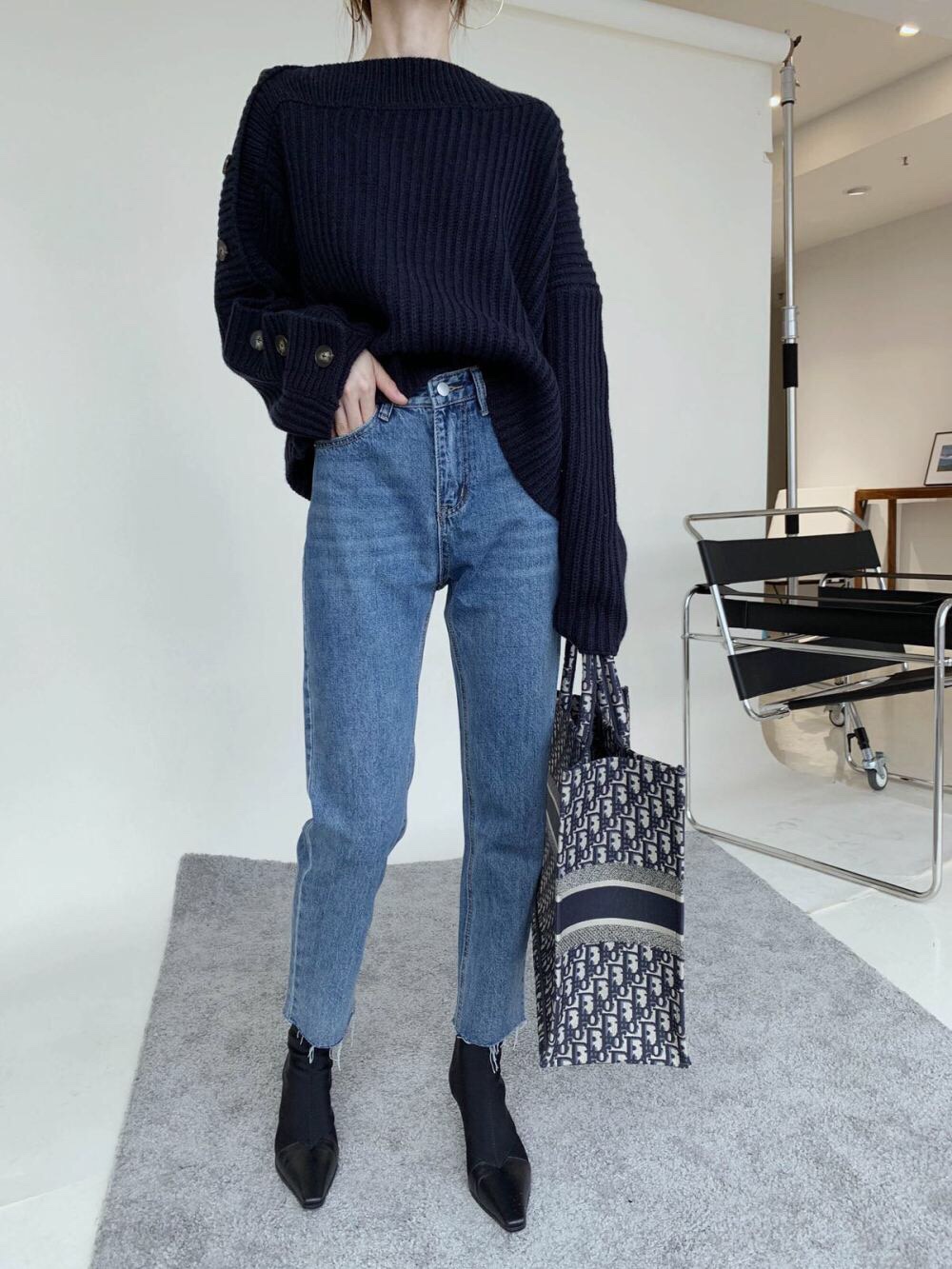 Design Sense Sweater Navy Blue details Picture