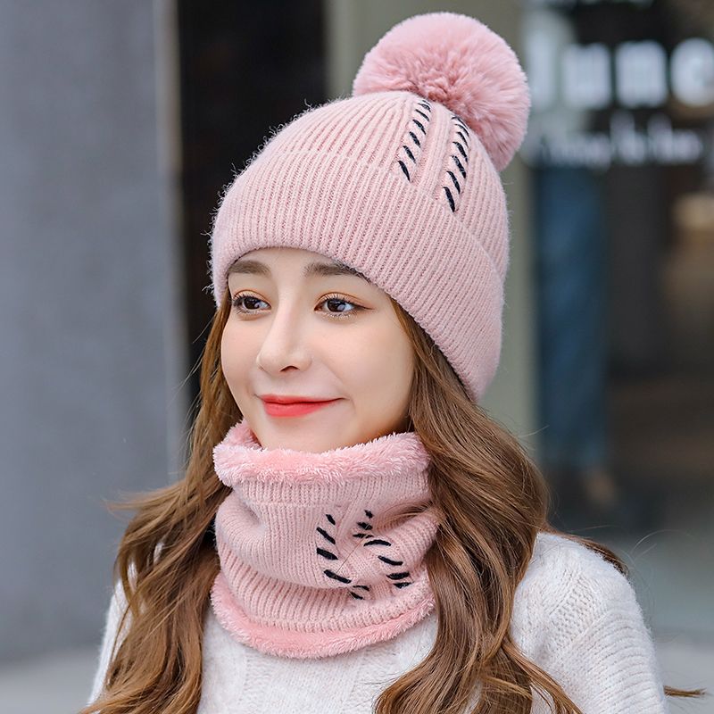 Sombrero de moda mujer otoño-invierno versión coreana más veludo mantener caliente versátil invierno dos piezas cuello gorra de una pieza details Picture