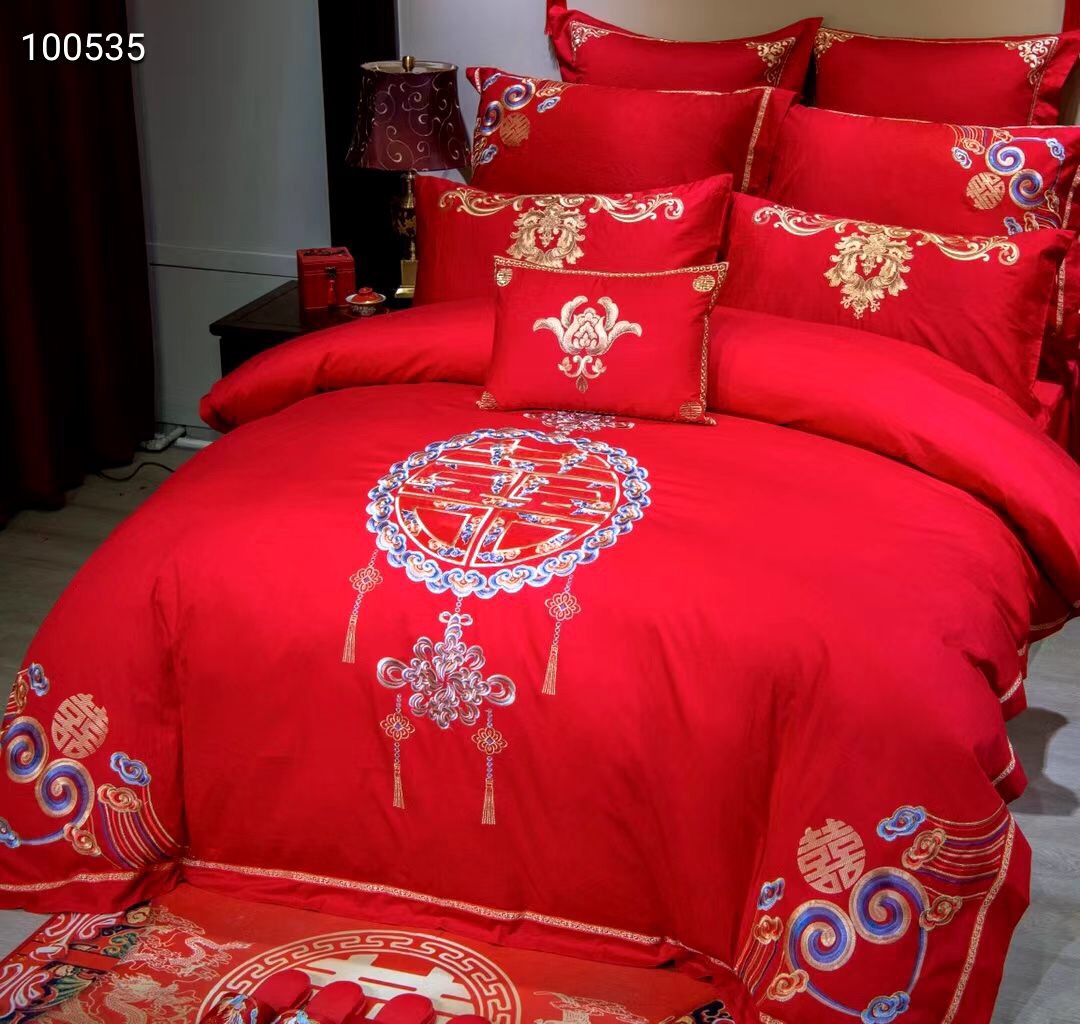 New wedding four-piece set, bright red all-cotton new wedding wedding quilt, over 40 to 80 pieces of pure cotton embroidered bedding (randomly sent), home textiles, duvet covers detail image 8