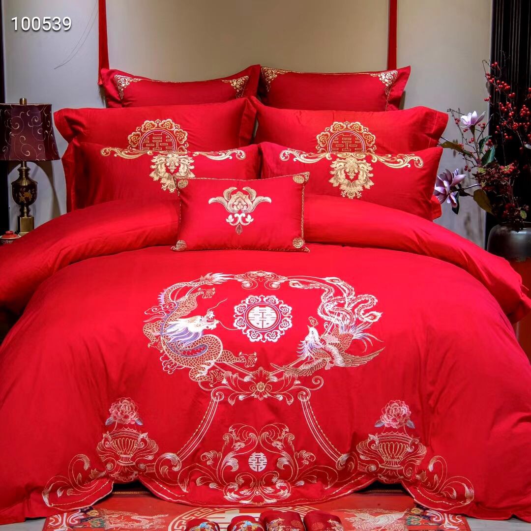 New wedding four-piece set, bright red all-cotton new wedding wedding quilt, over 40 to 80 pieces of pure cotton embroidered bedding (randomly sent), home textiles, duvet covers detail image 1