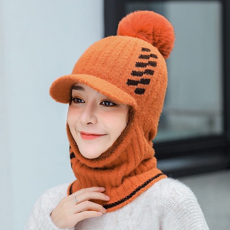 Sombrero de otoño invierno moda de mujer versión coreana hilo de lana versátil cuello de una sola pieza protector del oído térmica sombrero de punto