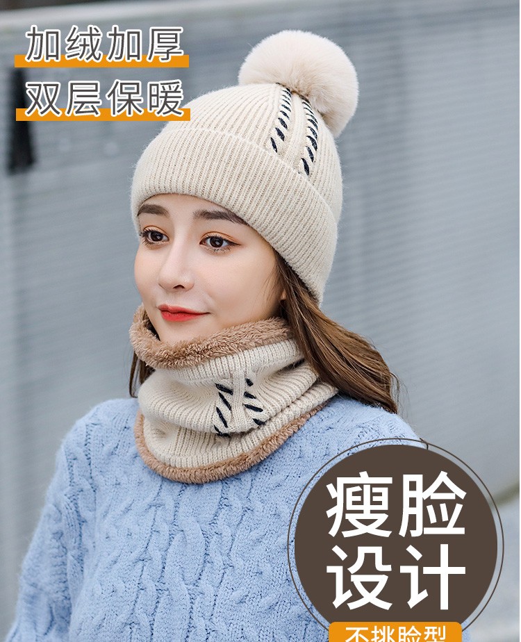 Sombrero de moda mujer otoño-invierno versión coreana más veludo mantener caliente versátil invierno dos piezas cuello gorra de una pieza detail image 6