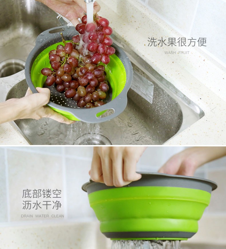 可折叠沥水篮圆形沥水伸缩折叠水果篮厨房工具洗菜蓝详情图5