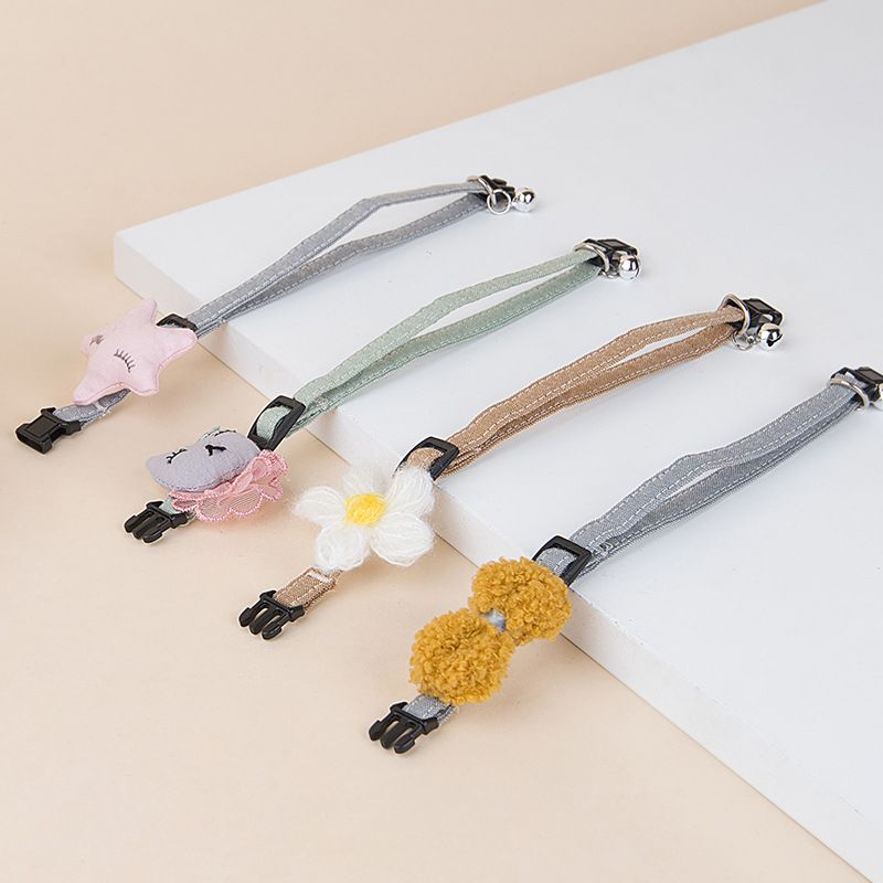 Direct sales from the manufacturer of pet cat collars: solid-color wool small flower cat collars, adjustable cat collars Specification image
