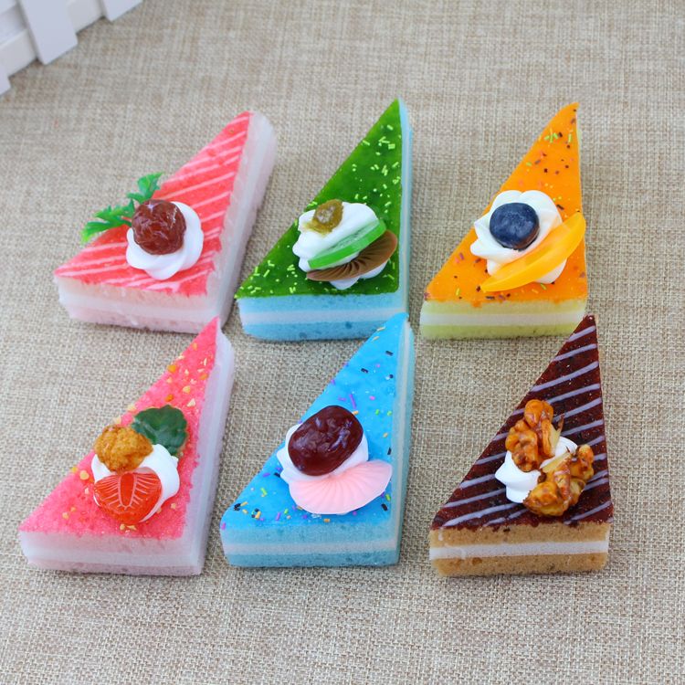 PU仿真水果三角蛋糕模型冰箱贴拍摄道具 迷你小蛋糕套装蛋糕模型图