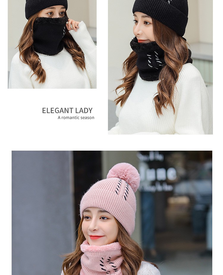 Sombrero de moda mujer otoño-invierno versión coreana más veludo mantener caliente versátil invierno dos piezas cuello gorra de una pieza detail image 14
