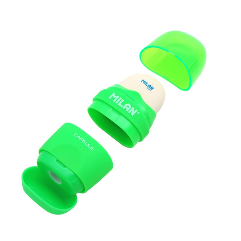 Spanish MILAN pencil sharpener + Rubber fluorescent Transparent model 4705116 Application Scenario