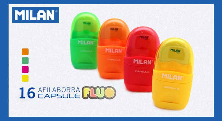 Spanish MILAN pencil sharpener + Rubber fluorescent Transparent model 4705116 details Picture