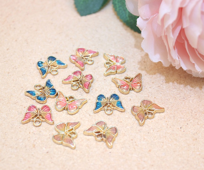 厂家直销DIY饰品配件 时尚滴油双色蝴蝶挂件 手链耳环耳夹小挂饰详情图5