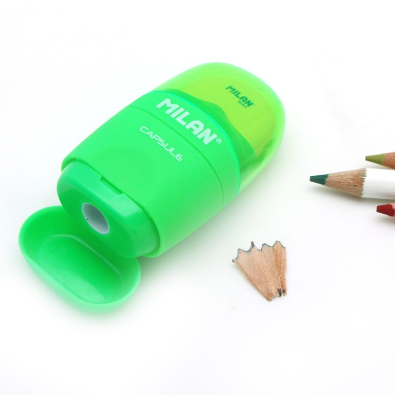 Spanish MILAN pencil sharpener + Rubber fluorescent Transparent model 4705116 Item Picture