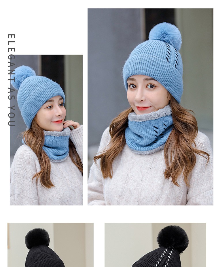 Sombrero de moda mujer otoño-invierno versión coreana más veludo mantener caliente versátil invierno dos piezas cuello gorra de una pieza detail image 13