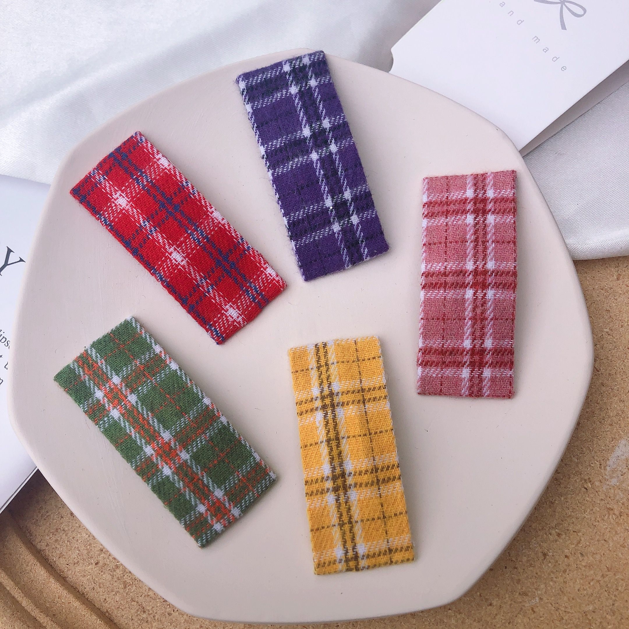 Check flannelette autumn winter BB clip hair clip top clip side clip girl cloth art clip JK Jack dress hair accessories thumbnail