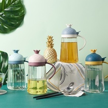 2020新款卡通菠萝大号调料瓶家用厨房防尘可爱带手柄透明玻璃油壶