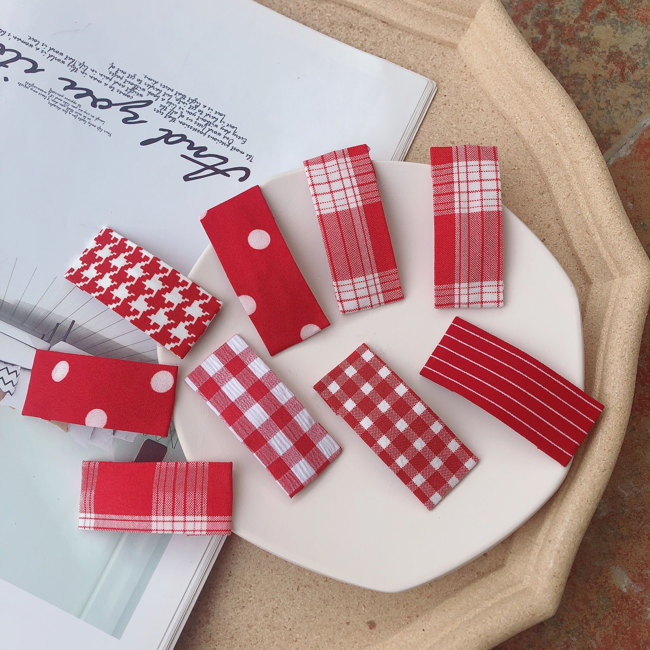 Red check BB clip red series girls hair clip girls hair clip accessories wholesale cloth art fringe clip bangs back of the head clip thumbnail