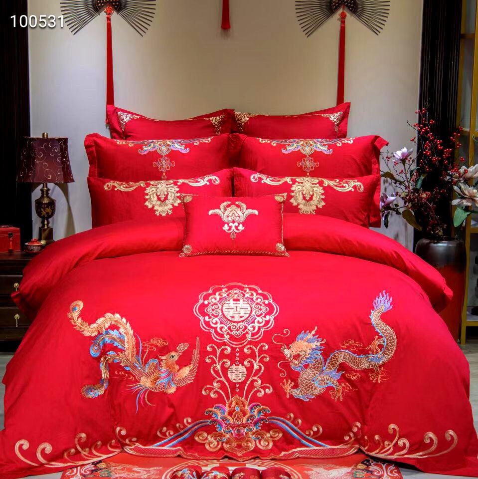 New wedding four-piece set, bright red all-cotton new wedding wedding quilt, over 40 to 80 pieces of pure cotton embroidered bedding (randomly sent), home textiles, duvet covers detail image 11