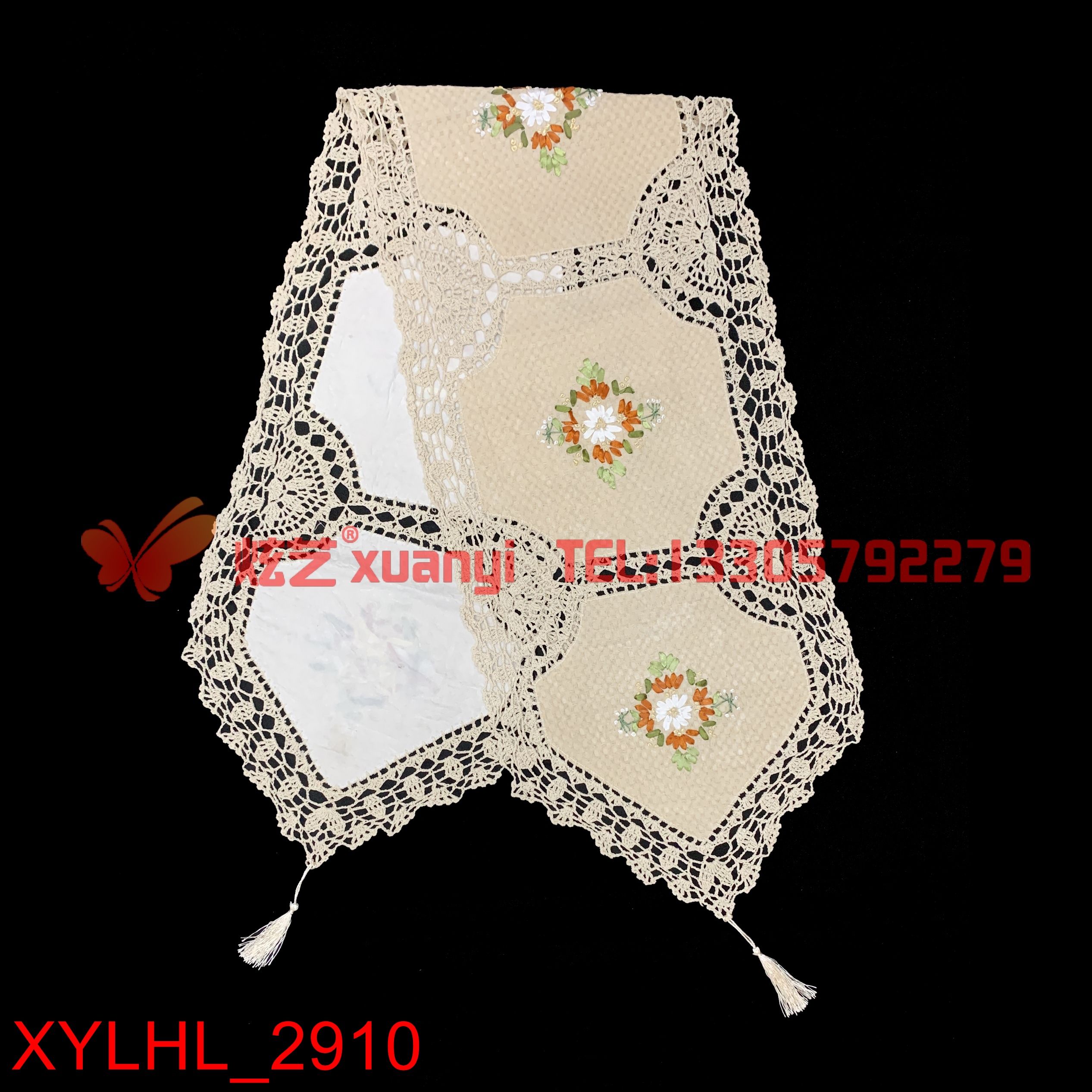 炫艺绣品 35753 手工编织钩针丝带绣桌布 台布多用巾盖布 勾针小圆杯垫盘垫镜盖巾盖布盖布多用途遮挡布