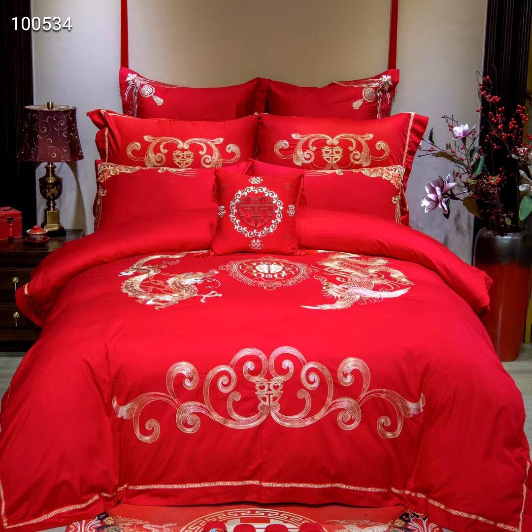 New wedding four-piece set, bright red all-cotton new wedding wedding quilt, over 40 to 80 pieces of pure cotton embroidered bedding (randomly sent), home textiles, duvet covers detail image 9