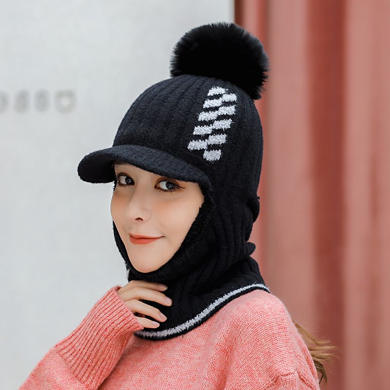 Sombrero de otoño invierno moda de mujer versión coreana hilo de lana versátil cuello de una sola pieza protector del oído térmica sombrero de punto Item Picture