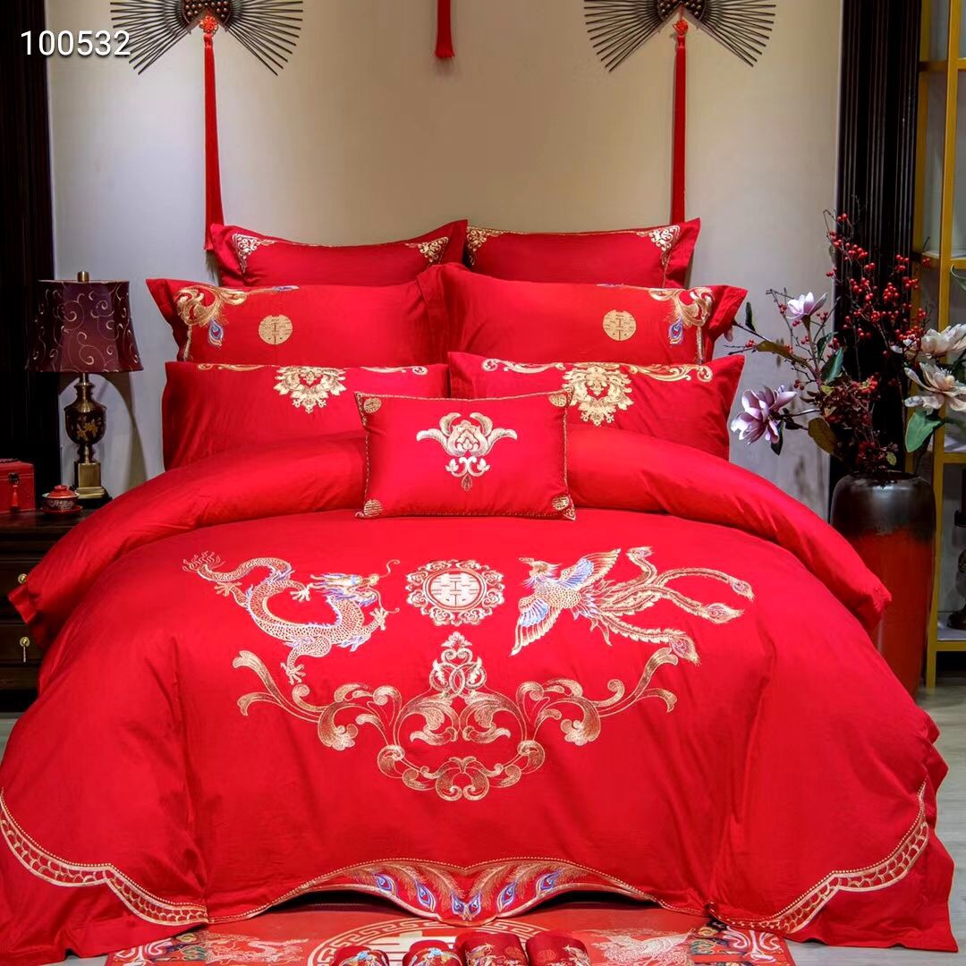 New wedding four-piece set, bright red all-cotton new wedding wedding quilt, over 40 to 80 pieces of pure cotton embroidered bedding (randomly sent), home textiles, duvet covers detail image 12