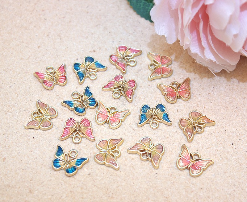 厂家直销DIY饰品配件 时尚滴油双色蝴蝶挂件 手链耳环耳夹小挂饰详情图4