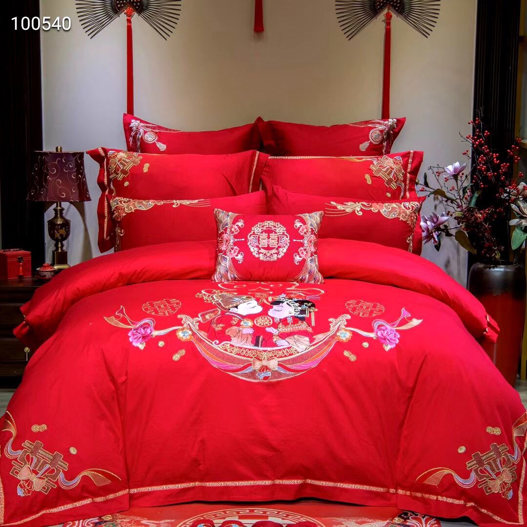 New wedding four-piece set, bright red all-cotton new wedding wedding quilt, over 40 to 80 pieces of pure cotton embroidered bedding (randomly sent), home textiles, duvet covers detail image 5
