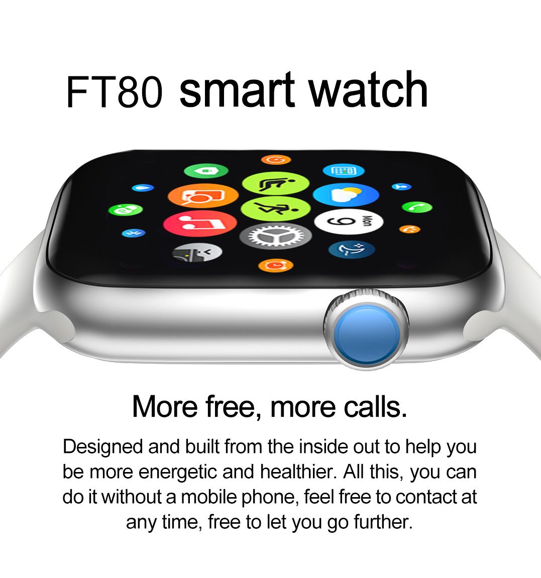 Temperature-measuring smartwatch, Bluetooth smartwatch FT80 details Picture