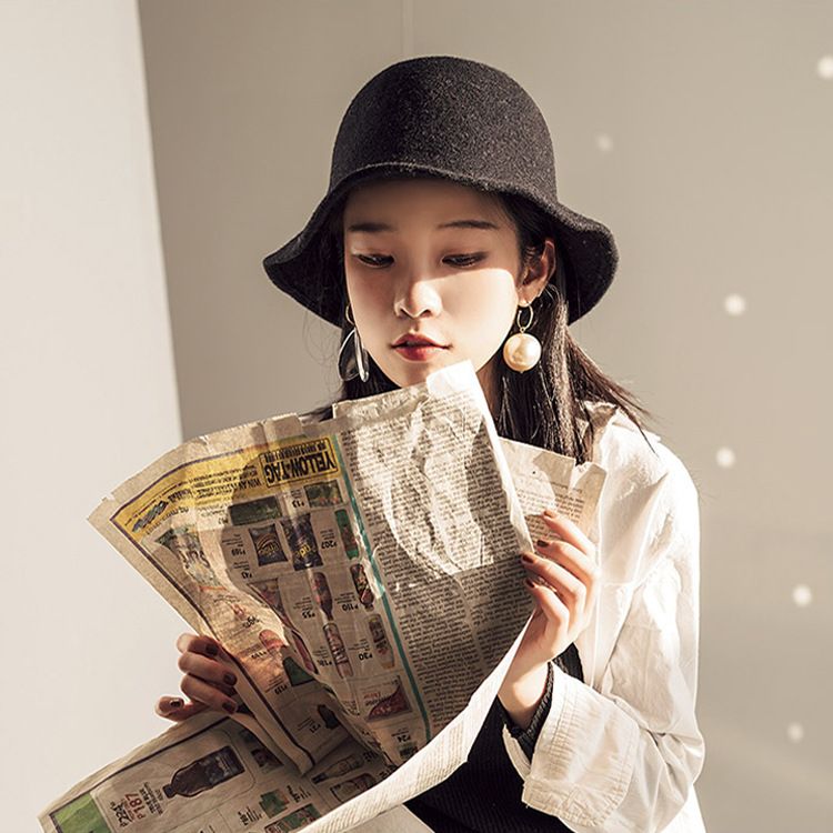 Fisherman hat women Korean autumn and winter pure color Australian wool basin hat art versatile thick women warm thumbnail