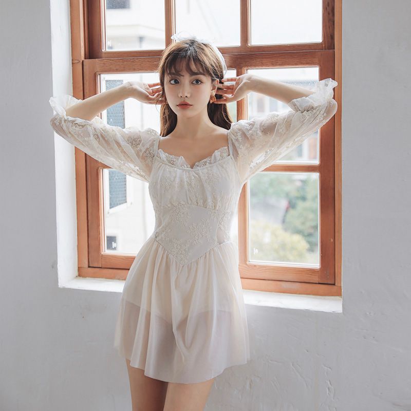 2021 New spa one-piece lace swimsuit