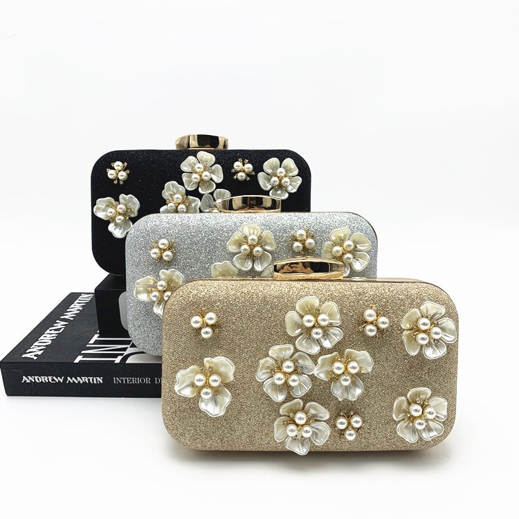 新款晚宴包晚装包时尚花朵珍珠包宴会手拿斜跨包详情图1