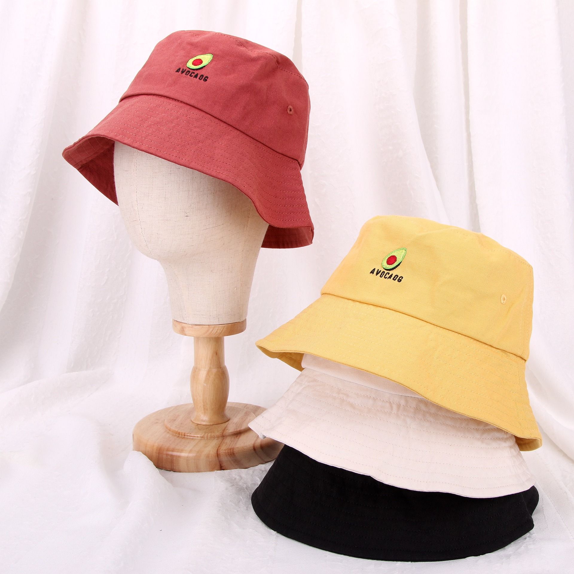 New fisherman hat for women autumn and winter, avocado embroidery, all-match large eaves basin hat, sunshade hat, tide hats for men and women thumbnail