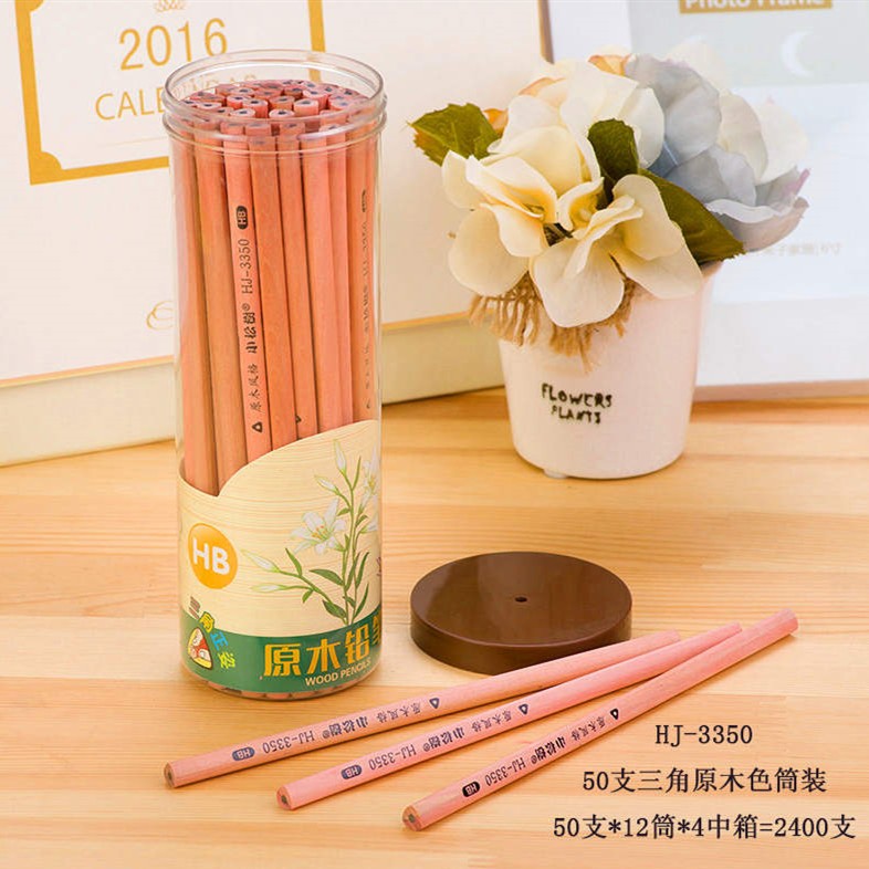 Yiwu Good Goods 30 triangular original wood color Pencils HB, original wood style Small pine tree student pencils, Eco-friendly HJ3350 detail image 2