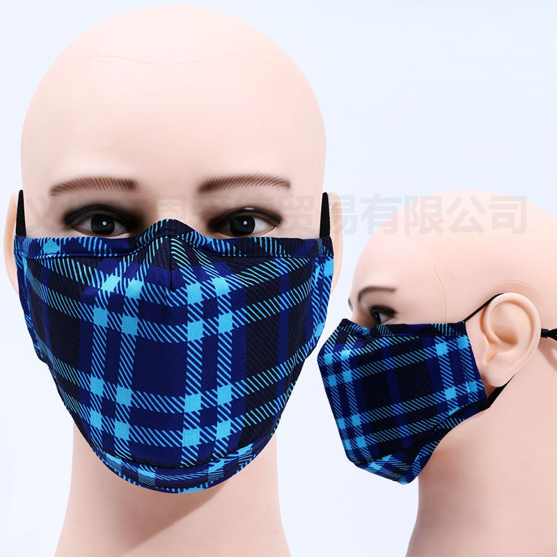 厂家直销格子纹印花口罩印花立体口罩成人户外防尘3d口罩可水洗【外贸专供】细节图