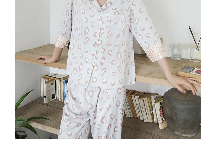 冰雪丝睡衣女长袖春秋新品甜美ins小奶豹纹简约家居服详情图8