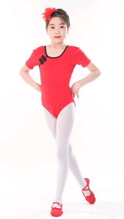 Chinese style   children   Lycra cotton short sleeve dance suit    training suit   body suit thumbnail