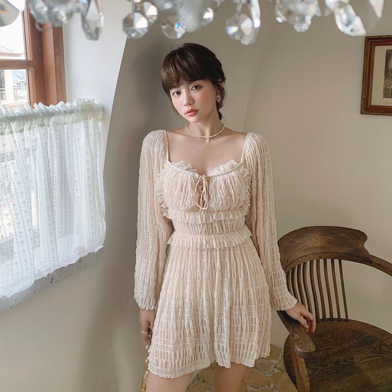 Retro lace slimming Siamese slimming holiday hot spring bathing suit for women