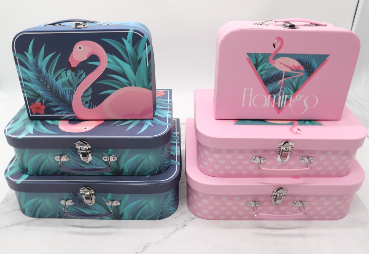 Three-piece paper hand-held gift box set of flamingos