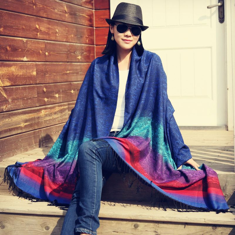 Spring New Women's Fresh Striped Checkered Fringed Cotton And Hemp Scarf High